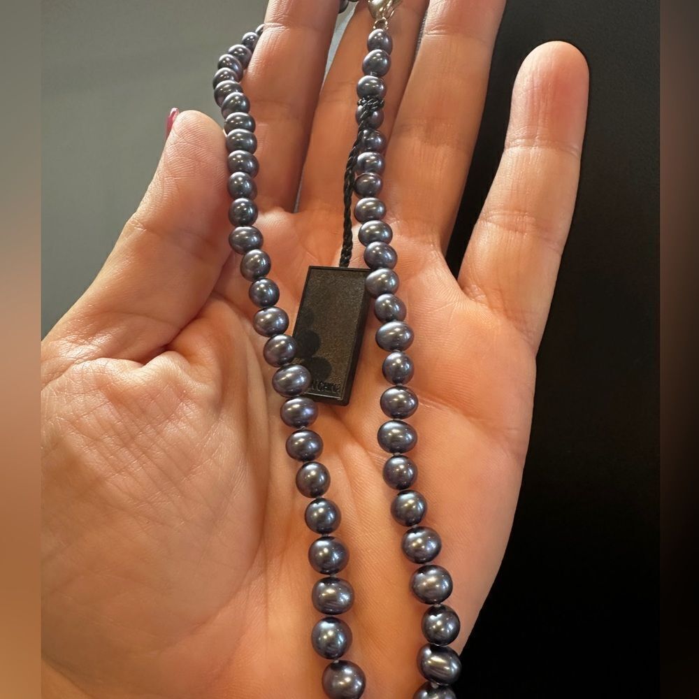SALE! NWT Honora Collection black‎ pearl necklace with silver tone clasp! - Picture 7 of 9